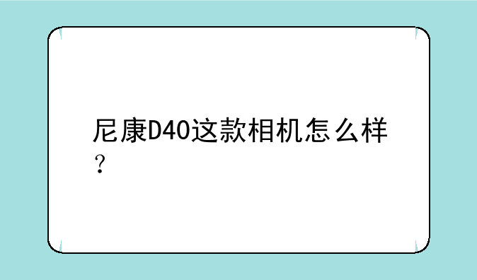 尼康D40这款相机怎么样？