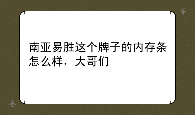 南亚易胜这个牌子的内存条怎么样，大哥们